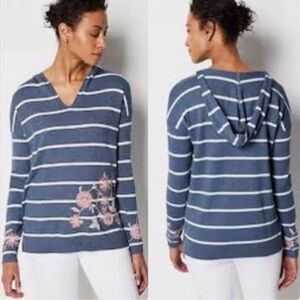 J. Jill Hooded Sweater Striped Floral Embroidery